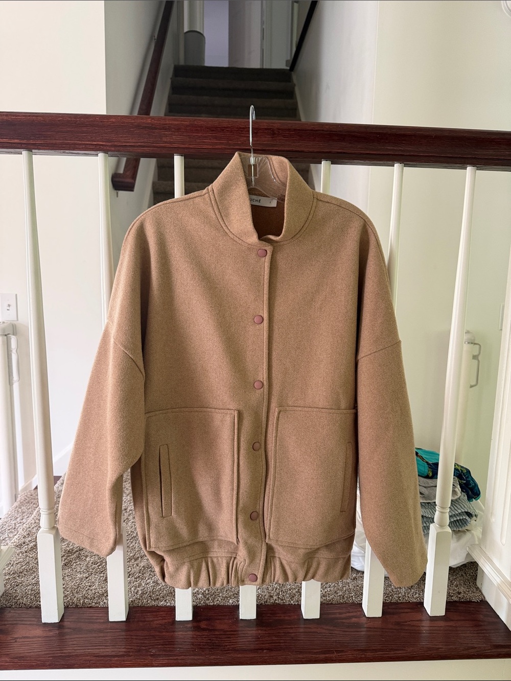 Touché Tan Bomber Jacket with Snap Front